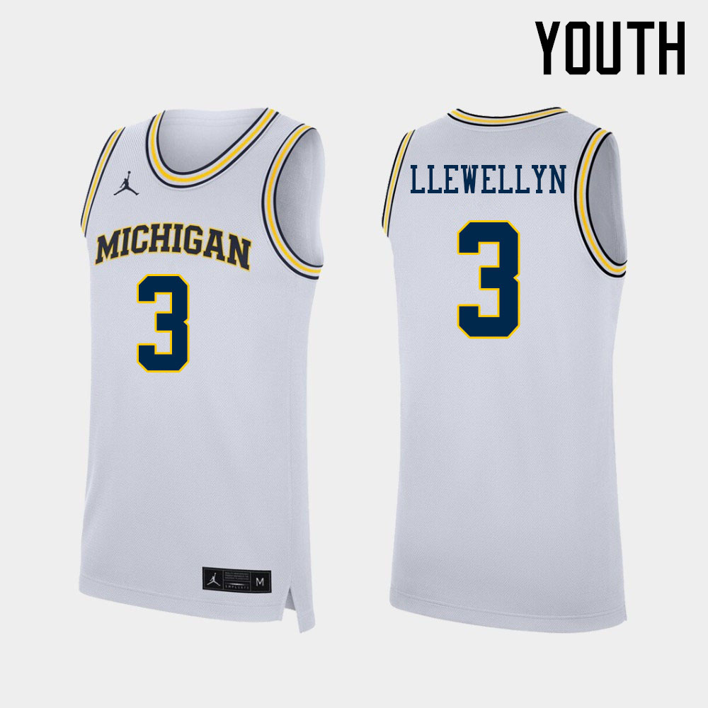 Youth #3 Jaelin Llewellyn Michigan Wolverines College Basketball Jerseys Sale-White - Click Image to Close